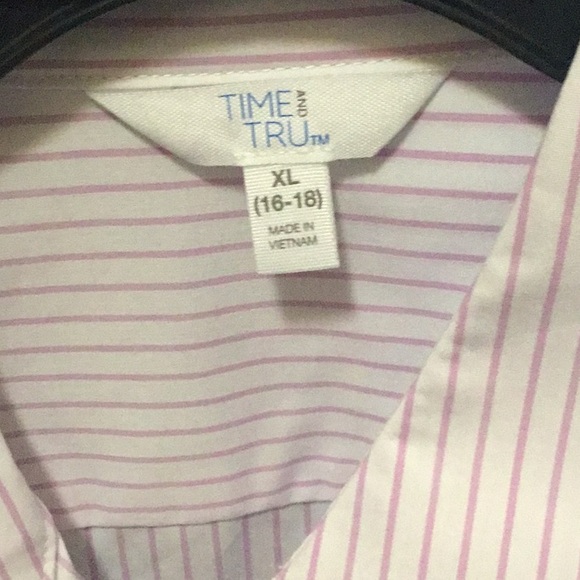 Time and Tru Women's Long Sleeve Button Down Striped Shirt white violet - Picture 7 of 12